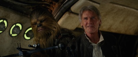 Peter Mayhew and Harrison Ford in J.J. Abrams’ “Star Wars Episode VII: The Force Awakens.” Courtesy of Disney.